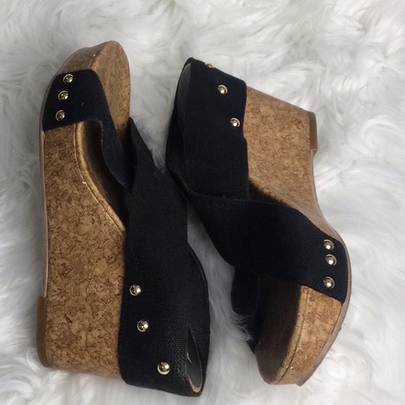 Used Abound Black Criss Cross Fabric Studded Wedges, 9.5M - Picture 9 of 15